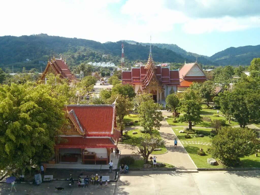 hifh view from main temple looking over the grounds of wat chalong