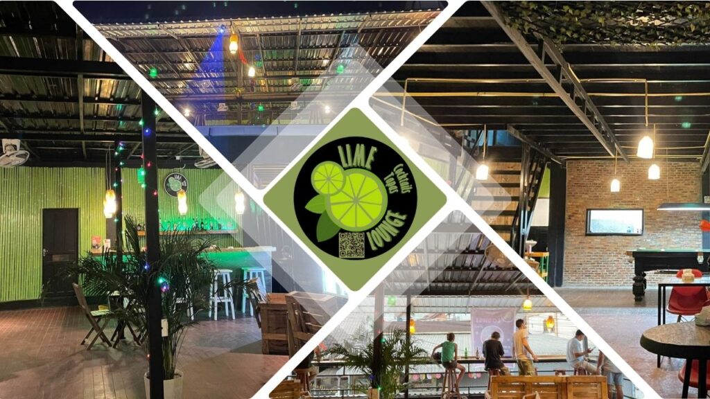 Mashup of images for Lime Lounge Vang Vieng with logo in the centre