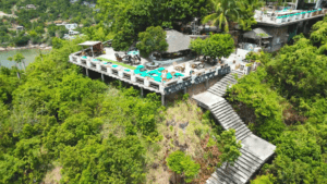 arial view from drone overlooking the main deck at 420 club phangan